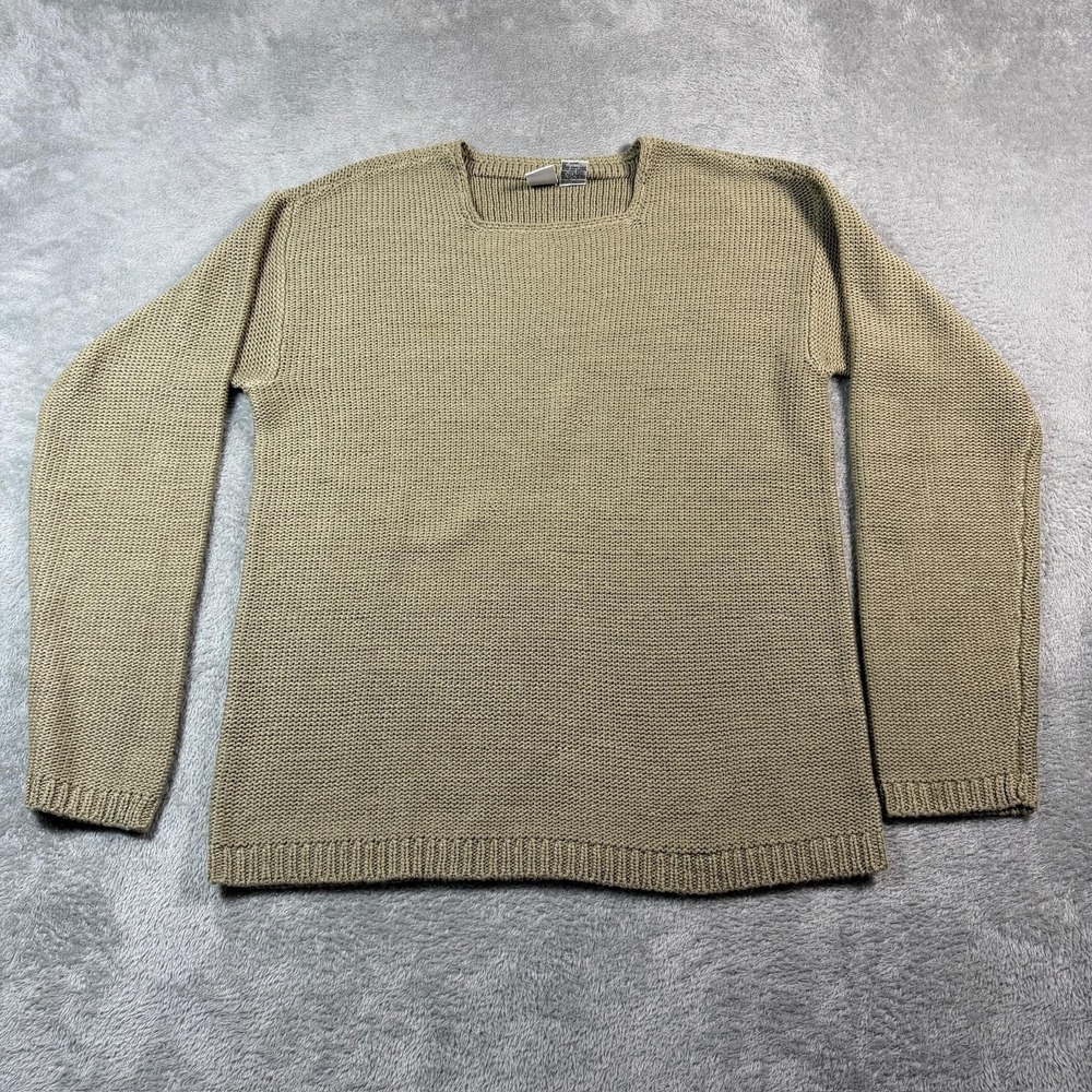 Armani Exchange Sweater Mens Large Beige Chunky Knit Square Neck Pullover